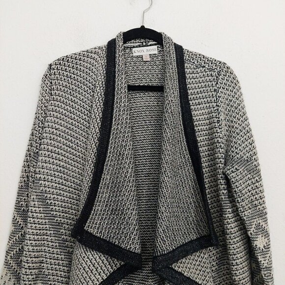 Knox Rose Women's Size S  Geometric Open Front‎ Waterfall Cardigan Sweater Black - Picture 4 of 8